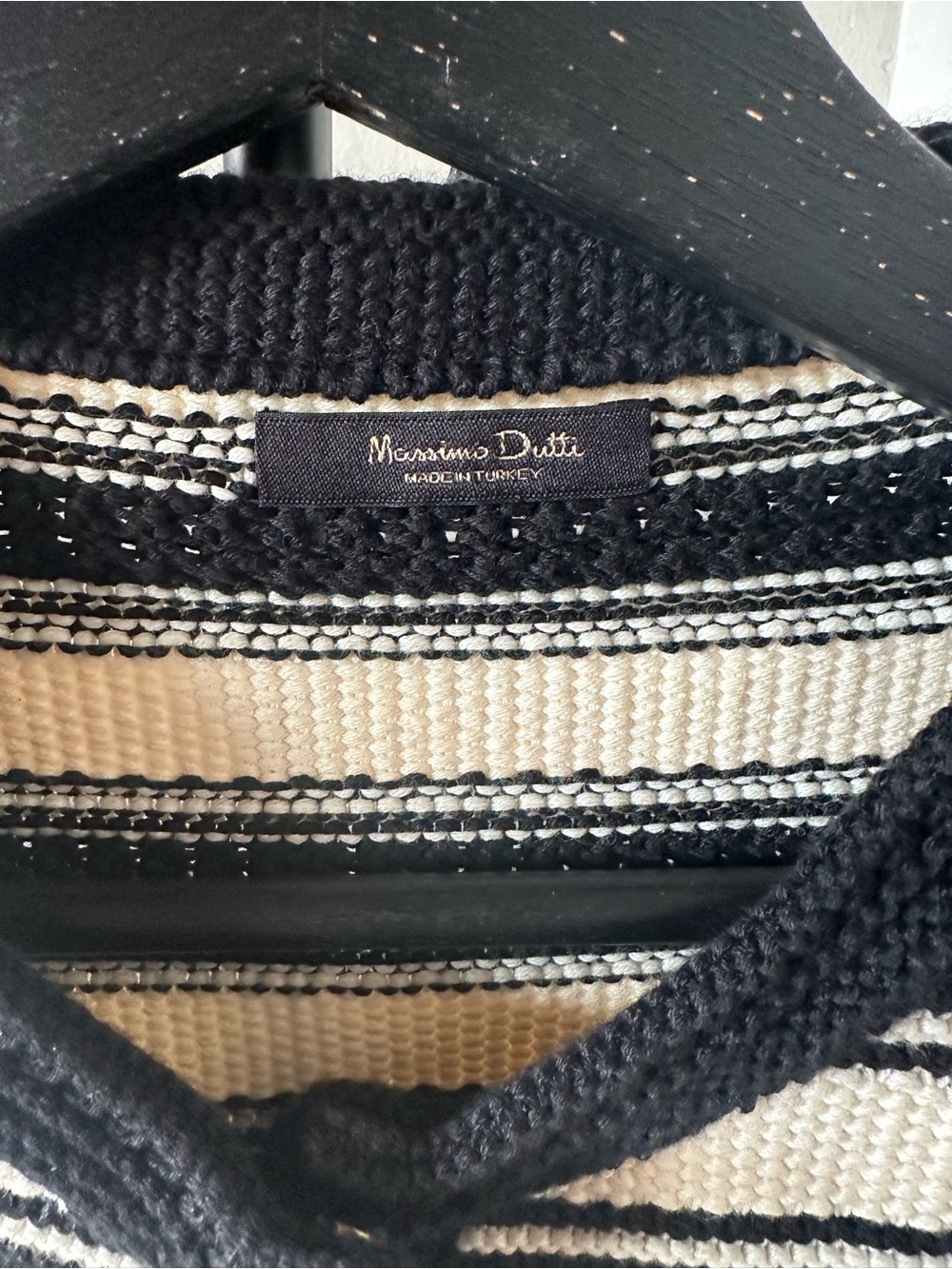Massimo Dutti Black and Cream Striped Button Cardigan - Picture 2 of 4